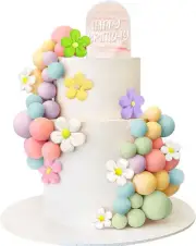 46 PCS Boho Cake Topper Groovy Cake Topper Mini Balls Acrylic Cake Topper Retro