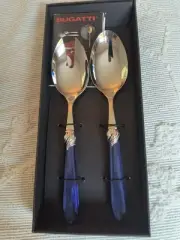 NEW Bugatti Italy Stainless Steel Blue Salad Serving Set Boxed FREE SHIPPING
