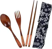 Alipis Wooden Cutlery Set Fork Spoon Boys and Girls Cutlery Dinnerware Set Travel Bag