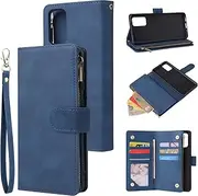 [UEEBAI] Wallet Case for Samsung Galaxy S20 Plus, Premium Vintage PU Leather Magnetic Closure Handbag Zipper Pocket Case Kickstand Card Holder Slots with Wrist Strap TPU Shockproof Flip Cover - Blue