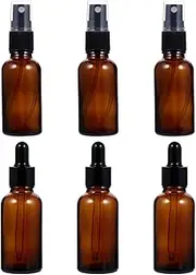 6Pcs Glass Travel Bottles with Dropper Spray Nozzle for Essential Oils Perfumes and Liquids Leak Portable for Travel and Outdoor Activities