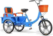 Large Rickshaw Tricycle with Pedals,Mobility Trike with Foldable Back seat,Cruiser Trike with Back Cargo Cabin,Hydraulic Front Fork,3 Wheels Bicycle