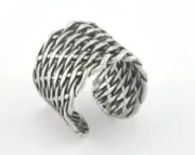 Woven Textured Adjustable Ring Antique Silver Plated 19mm 9US inner size 3297