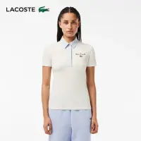 在飛比找momo購物網優惠-【LACOSTE】女裝-修身彈性撞色領短袖Polo衫(白色)