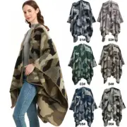 Women Lady Poncho Pullover Wrap Cape Shawl Cloak Multicam Coat Soft Knitwear