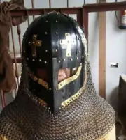 Battle Ready crusader face plate Spectacle Helmet With Chainmail Aventail Steel