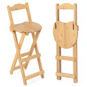 Giantex 2x Folding Bar Stools Bamboo Counter Height Barstools Dining Chairs w/Backrest, Natural