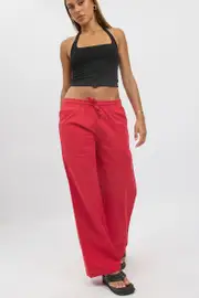 Red Wide Leg Pants Elasticated - Size 16XL, Women's Wide Leg Pants