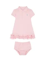 Polo Ralph Lauren Kids Logo Ruffled Cotton Dress - Pink - 24 Months (24 Months) 24 MONTHS (24 months)