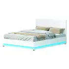 Bed Frame Queen Size LED Gas Lift White LUMI