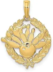 [JewelryWeb] 70.75mm Gold Bowling Story In Leaf Circle Charm