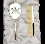 2pc Silver Plated Teddy Bear Baby Brush & Comb Gift Baptism Newborn Keepsake