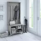 Rustic Gray Wooden Hall Tree Coat Rack Hat Hooks Storage Stand Entryway Bench