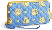 [Vera Bradley] Premium Cotton Front Zip Wristlet with RFID Protection, Powder Blue and Gold Bandana Paisley, Powder Blue and Gold Bandana Paisley