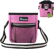PetAmi Dog Treat Pouch | Dog Training Pouch Bag with Waist Shoulder Strap, Poop Bag Dispenser and Collapsible Bowl | Treat Training Bag for Treats, Kibbles, Pet Toys | 3 Ways to Wear (Pink)