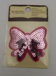 RECOLLECTIONS PINK BOW ADHESIVE EMBELLISHMENT Sequin Sticker Patch Craft