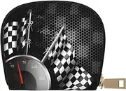 [JEJEA] Checkered Flag Racing Print Credit Card Holder Wallet, Small Card Holder Wallet with Zipper,Leather Card Holder, White, One Size