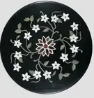 Black Marble Side & End Table Handmade Pietra Dura Marble Inlay Patio Table