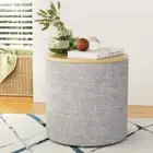NNEDSZ Artiss Storage Ottoman Blanket Box 40cm Linen Round Grey