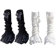 [Generic] Women Cute Bow Knit Leg Warmers Y2K White Lace Ruffle Long Leg Socks Lolita Boot Cuffs Stacked Stockings
