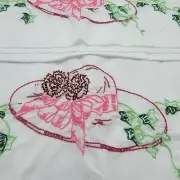 Set 2 Fancy Work Embroidered Pillowcases Pink Red Hat Ivy Vine Bed and Breakfast