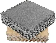 Plush Foam Interlocking Carpet Tiles Soft Versatile Floor MAT Living Room Bedroom DIY Cutting Anti Slip 10PCS Gray Light TAN 11.8X11.8IN