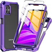 for Samsung Galaxy Xcover 6 Pro Phone Case + Tempered Glass Screen Protector,Electroplated PC Front Frame Soft TPU Transparent Back Cover,Lmpact Airbags Protective Case Cover for 6 Pro (Purple)