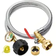 3 Feet Propane Refill Adapter Hose with Gauge and ON/Off Control Valve Stainl...