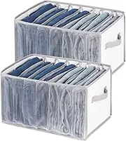 Univivi Extra Large Clothes Storage Organiser - Portable Wardrobe for Jeans, Trousers, Sweaters, T-Shirts, Jumpers, Underwear - Upgraded 7 Grids Mesh Storage - Set of 2