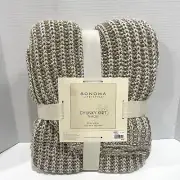 Kohl's Sonoma Chunky Knit Throw Beige White 50 x 60 New