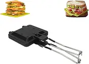 Double Sided Hot Sandwich Pan, Grilled Cheese Maker Nonstick Sandwich Maker Sandwich Press, Sandwich Maker,Folding Portable Pan Hot Dog Press Sandwich Press for Outdoor Camping Bread Bake Bread/1400