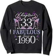 [X.Style] Womens Chapter 33 Fabulous Since 1990 33rd Birthday Queen Sweatshirt ds2293 Sweater (2XL) Black