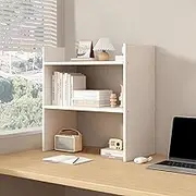 Desktop Bookshelf, 2-Tier Storage Rack, 42 x 40 x 15 cm, Wood Bookcase A219 (White)