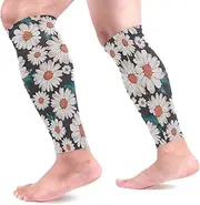 [MASSIKOA] Blossom Flower Daisy Print Sports Calf Compression Sleeves Leg Compression Socks Calf Guard for Running, Cycling, Maternity, Travel, Nurses