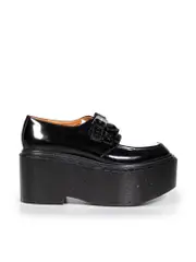Black Leather Creeper Platform Loafers