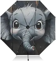 [PDZRMY] UV Protection Travel Umbrella Elephant Portrait Board Compact for Rain and Sun - Auto Open and Close UPF 50+ Windproof Portable 46” Sun Umbrella for Women and Men