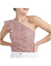NEW Sportscraft Womens Top Red Frill Chamomile Liberty One Shoulder 16 RRP$169