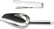 BESTYASH 1Set Stainless Steel Ice Scoop Tong Multi Function Ice Shovel and Clip for Easy Serving Ergonomic Design for Ice Buckets and Freezers