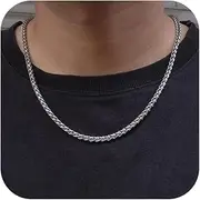 [FASHGOOD] Silver Chain Necklace for Men Boys,3/4MM Width Stainless Steel Wheat Chain Necklace,Durable Silver Necklace for Men Women,Chain Length 50/55/60/65/70CM