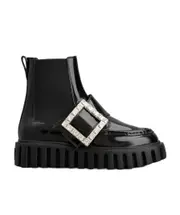 Viv' Go-Thick Strass Buckle Chealsea Ankle Boots in Patent Leather 36,38,39 black