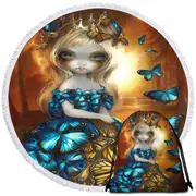 Beautiful Monarch and Blue Morpho Butterflies Queen Round Beach Towel