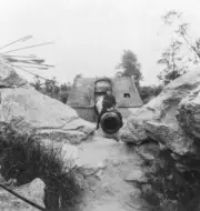 Langer Max German rail mounted siege gun Moere near Ostend Belgium- Old Photo