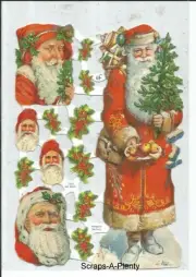German Embossed SILVER GLITTER Scrap Die Cut - Christmas Santa EF7219G