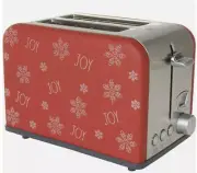 New Rae Dunn Holiday “JOY” 2 Slice Kitchen Toaster Bagel Snowflake Red Chrome