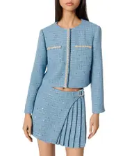 Maje Short Sequin Embellished Tweed Jacket