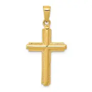 14k Yellow Gold Cross with Striped Border Pendant
