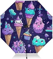 [RPLIFE] Travel Umbrella, Lightweight Portable Automatic Open/close Umbrella for Women, Travel Umbrellas for Rain, Wind and Sun, Ice Cream Unicorn