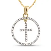 10k Yellow Gold Round Diamond Circle Cross Pendant 1/4 Cttw