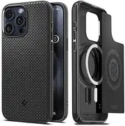 [Spigen] Mag Armor MagFit Case Designed for iPhone 15 Pro Max Case, Compatible with MagSafe, Air Cushion Technology Magnetic Ring Raised Edges Bumper TPU Cover - Black