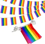 ANLEY Rainbow Flag LGBT Pride String Flag - Banners For Human Rights, Gay Lesbian Pride, Bars Decoration - 26 Feet 32 Flags